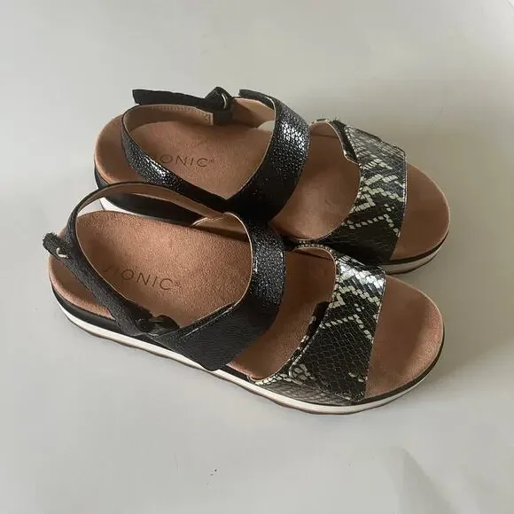 Vionic 'Brielle Ray' SZ 6.5 Snake Embossed Leather Comfort Sandal Black - Picture 7 of 7